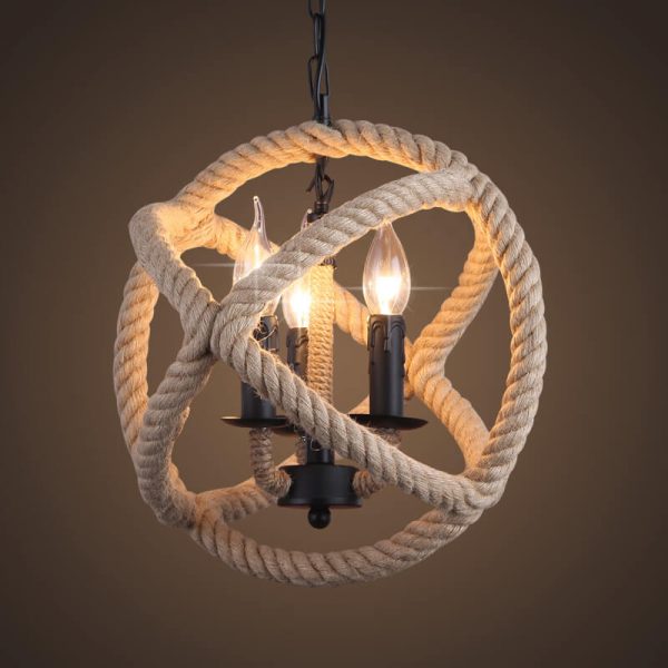 Industrial Hemp Rope Ball 3-Light Candles Chandeliers - Image 4