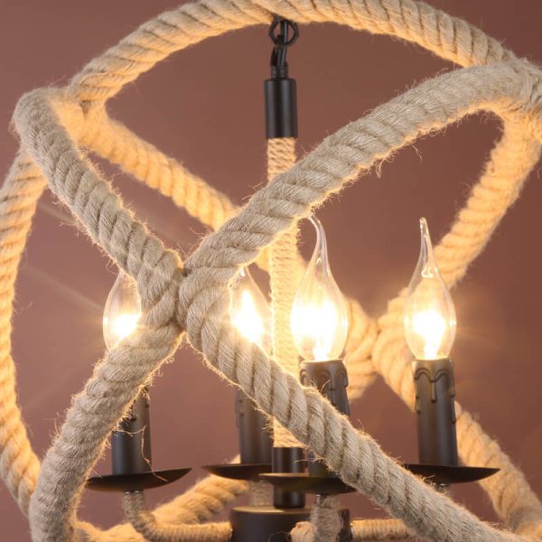 Industrial Hemp Rope Ball 3-Light Candles Chandeliers - Image 7
