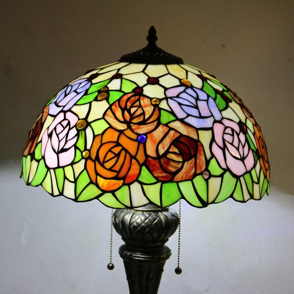 Traditional Tiffany Resin Glass Dome Hemispheric Flower 2-Light Table Lamp For Bedside - Image 16