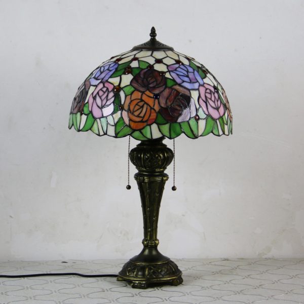 Traditional Tiffany Resin Glass Dome Hemispheric Flower 2-Light Table Lamp For Bedside - Image 23