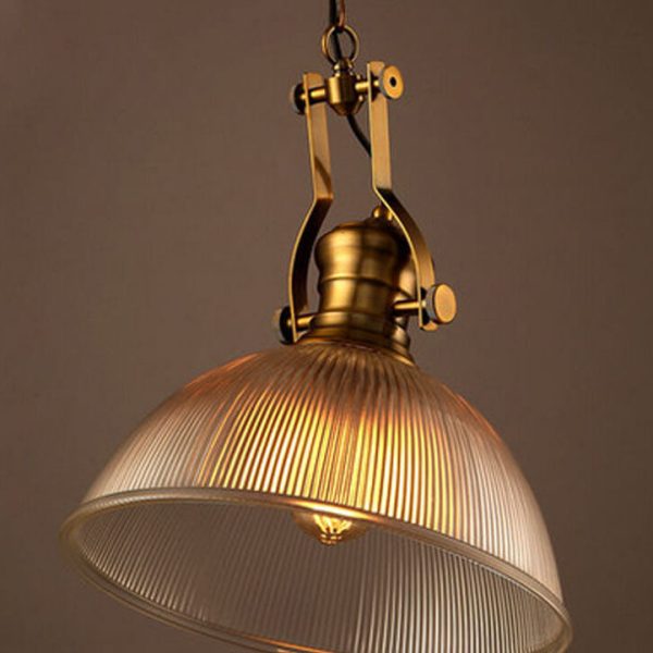Vintage Industrial Striped Glass 1-Light Dome Pendant Light - Image 6