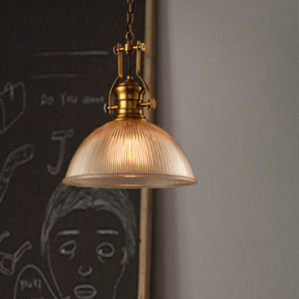 Vintage Industrial Striped Glass 1-Light Dome Pendant Light - Image 2