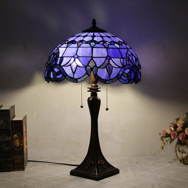 Tiffany Mediterranean Stained Glass Cone Pull Cord 2-Light Table Lamp - Image 36