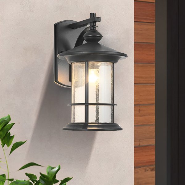 Retro Aluminum Glass LED Waterproof Black American Garden Wall Lamp - Image 2