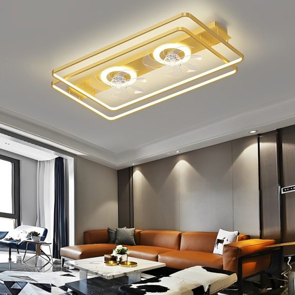 Creative Rectangular 3 Step Dimming Nordic Bladeless Ceiling Fan Lamp with 2 Fans - Image 2