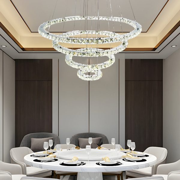 4 Rings Electroplated Crystal LED Modern Chandeliers Pendant Light Hanging Lamp - Image 6