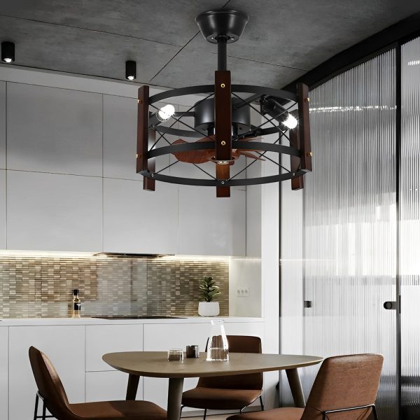 Retro Metal Black American Style Bladeless Ceiling Fans with Chandelier - Image 3