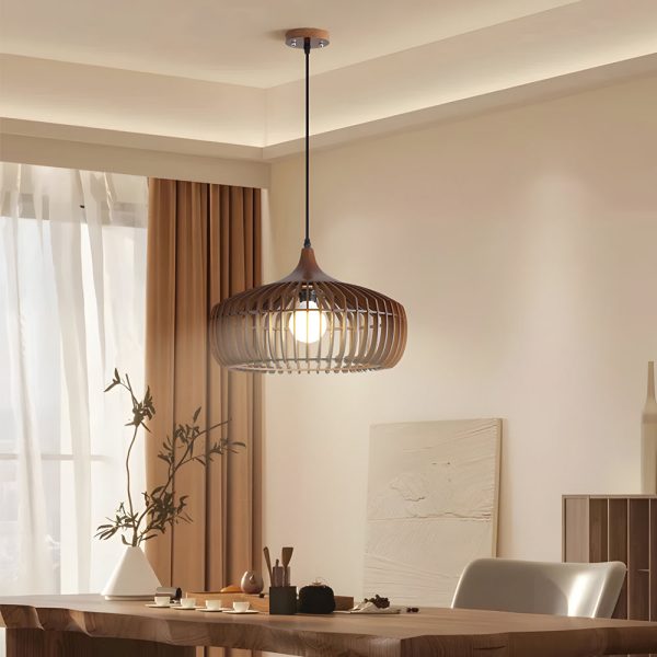 Japanese Wood Cage 1-Light Pendant Light - Image 3