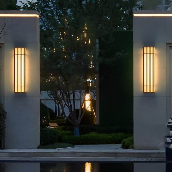 Retro Vertical Stripe Grid LED Waterproof Brown Outdoor Wall Lamp - Image 3