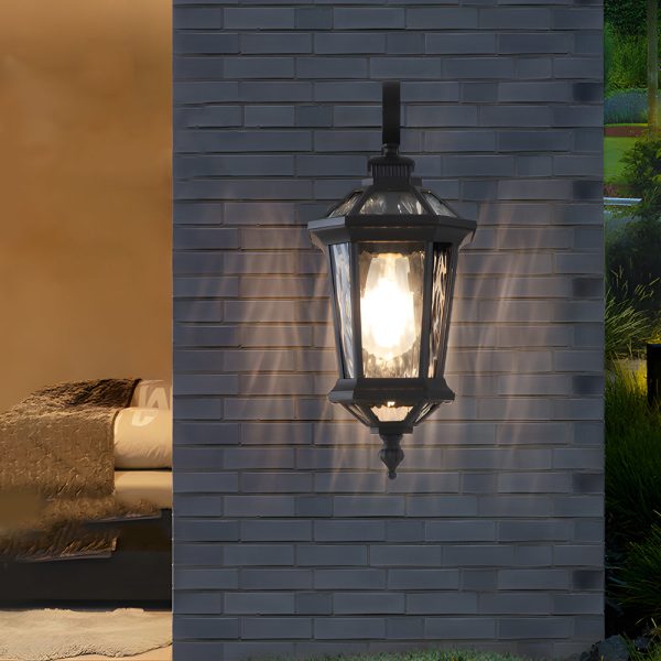 1-Light Black Clear Water Glass Outdoor Wall Light Lantern Wall Sconce Porch Wall Mounted Lights Exterior Wall Lamp - Image 2