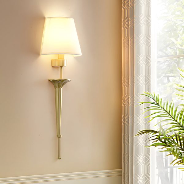 25.98-In H. Gold/Black Copper 1-Light American Wall Sconce with Fabric Shade - Image 2