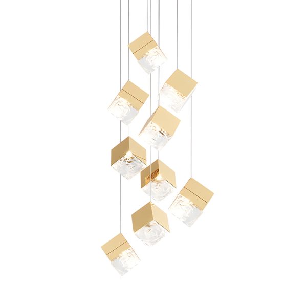 1/3/6/9-Light Multi Glass Ice Cube Metallic Staircase Chandelier in Gold/Chrome - Image 14