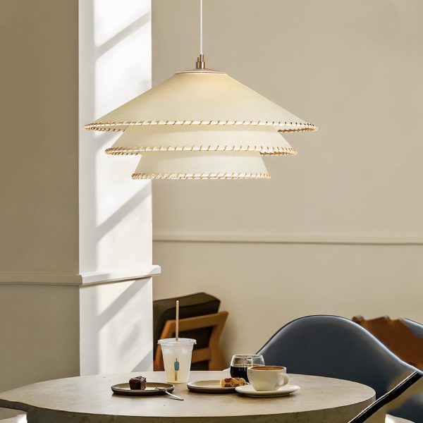Rustic 3 Tiers Parchment Pendant Light 1-Light Hanging Lamp with Fabric Shade - Image 3