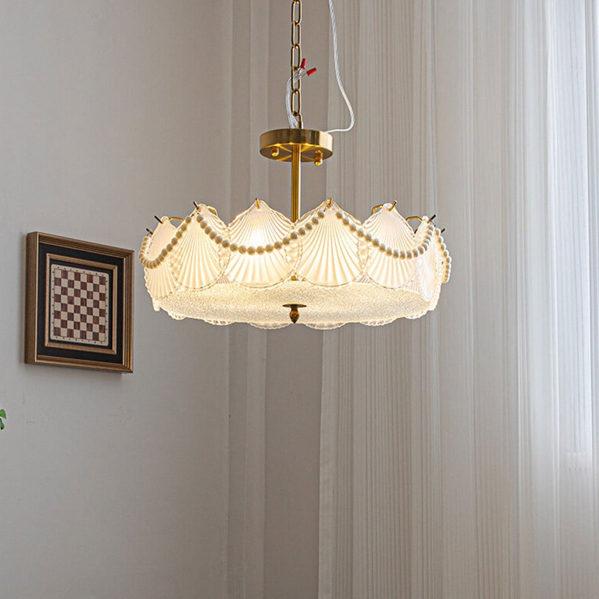 French Light Luxury Seashell Glass Pearl Round 5/6/ 8 Light Chandelier - Image 14