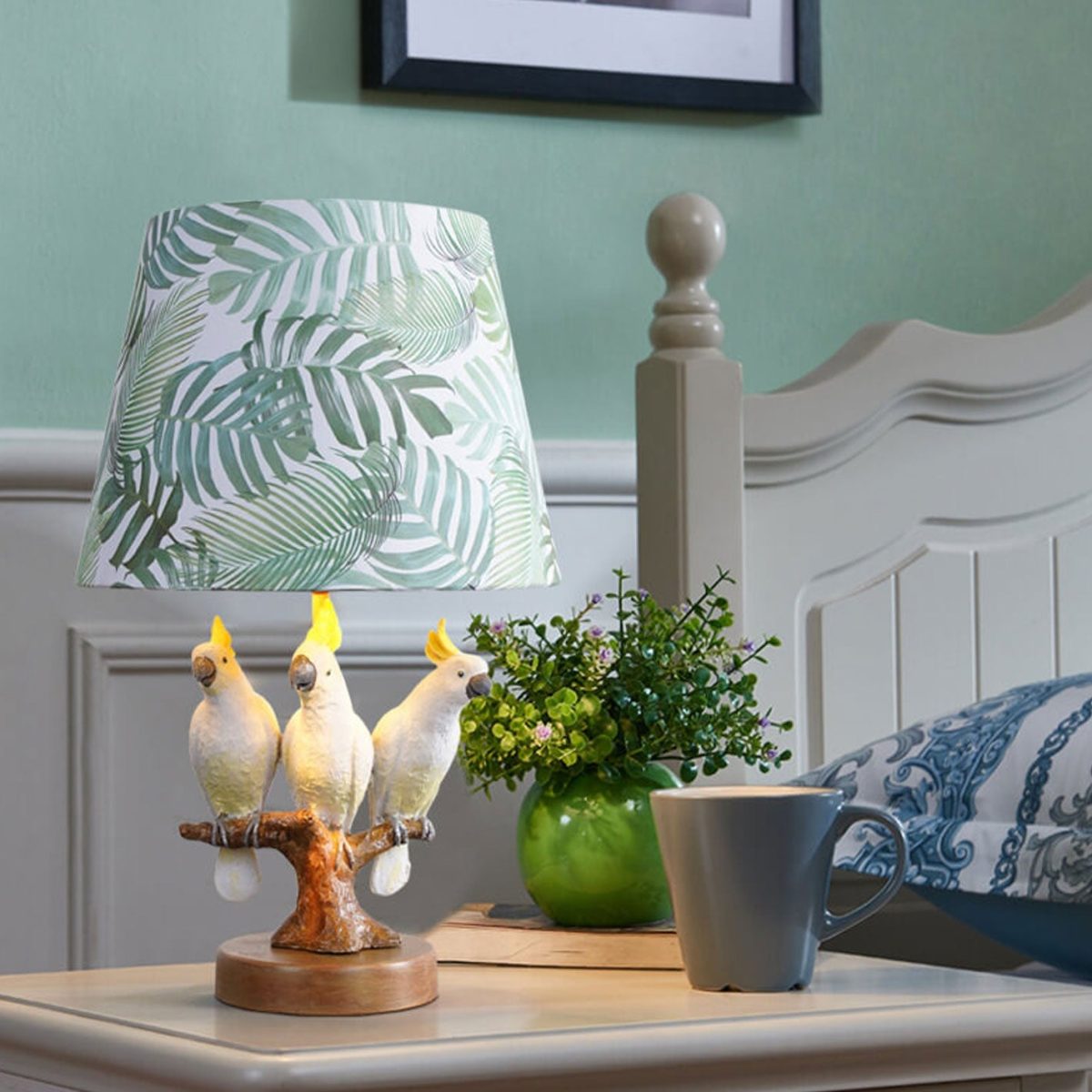 Nordic Leaf Fabric Resin Bird Design 1-Light Table Lamp - Image 11