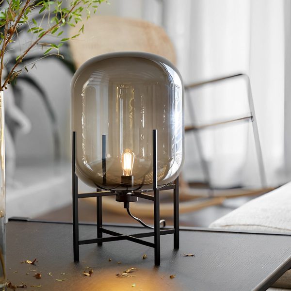 Industrial Standing Metal and Hand-blown Glass Floor Lamp - Image 3