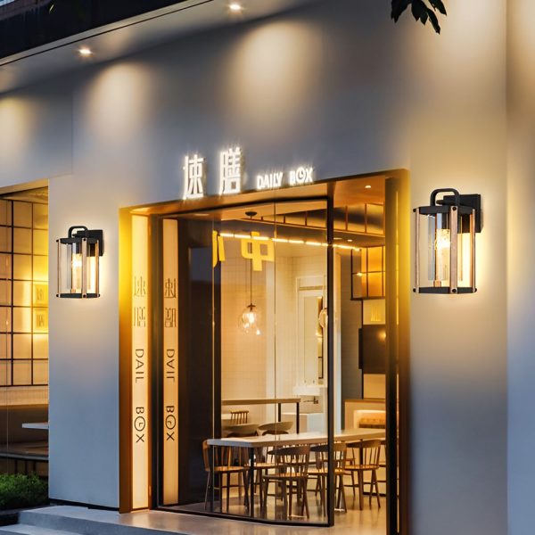 Lantern Shaped Waterproof Glass Black Industrial Outdoor Wall Sconce Lighting - Image 2