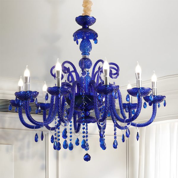 Retro Elegant Crystal Glass Candles LED 3 Step Dimming Blue Chandelier - Image 2