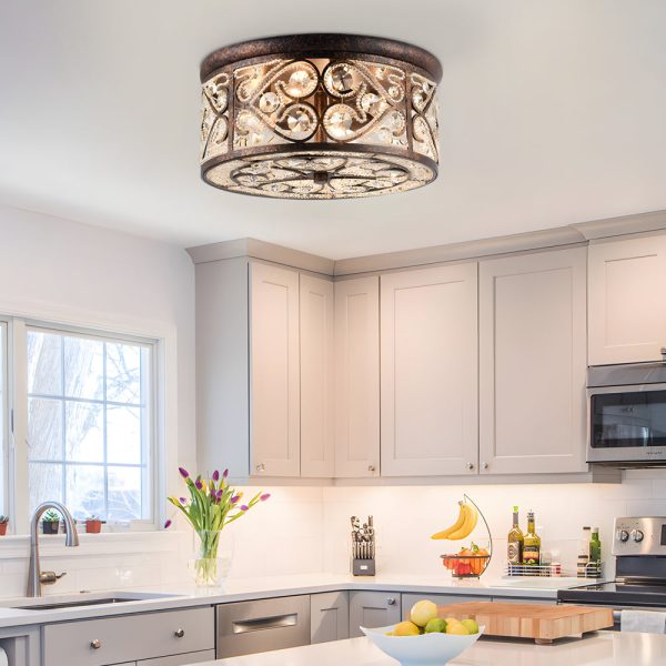 American 13 in. Drum Bronze Crystal Flush Mount Ceiling Lights - Image 3
