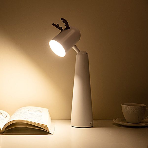 Antlers USB Rechargeable White Desk Lamp with Night Light Feature - Image 3