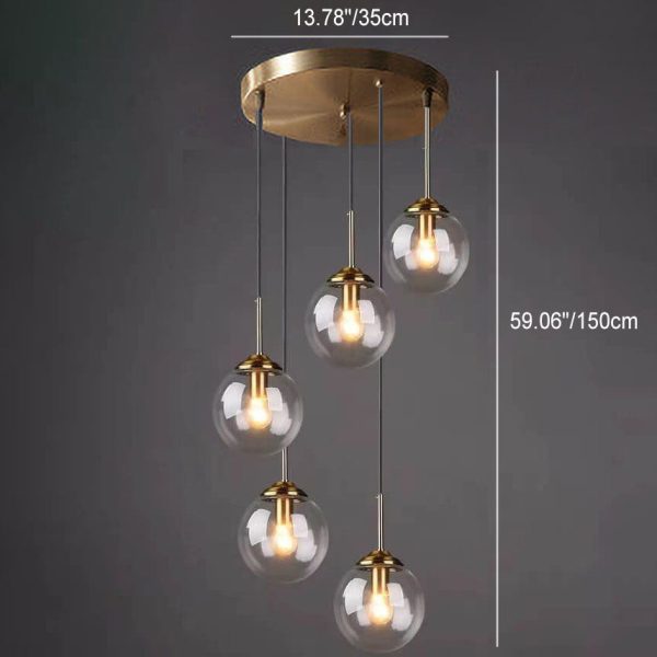 Contemporary Nordic Copper Spherical Glass Shade 1/3/5-Light Island Light Chandelier For Dining Room - Image 9