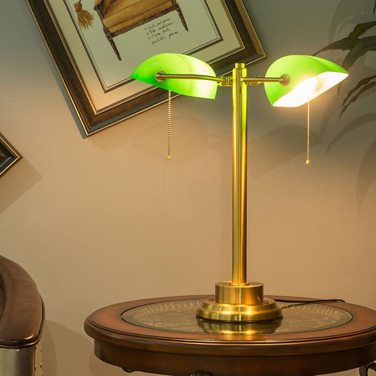 Vintage Green All Brass 2-Light Bank Pull Cord Touch Table Lamp - Image 15