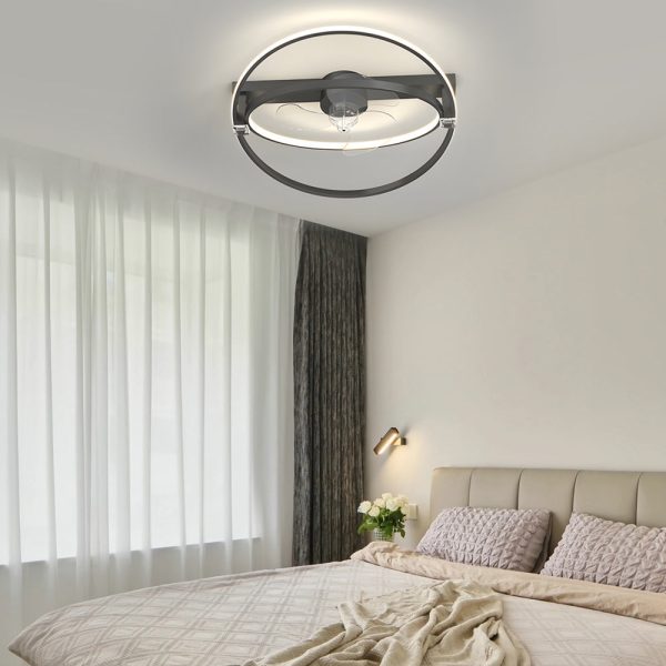 2 Rings Creative Mute Three Step Dimming LED Modern Ceiling Fan and Light - Image 3