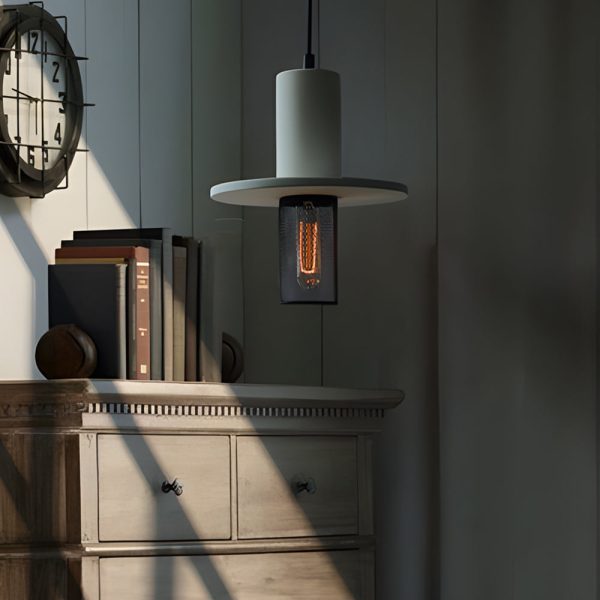 Nordic Minimalist Retro Industrial Cement & Mesh LED Pendant Light - Image 4