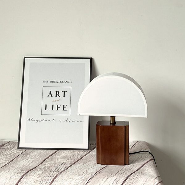 Vintage Semicircle Fabric Wooden Base 1-Light Table Lamp - Image 9