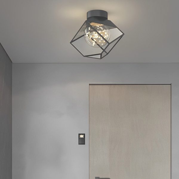 Square Frame Metal Glass Three Step Dimming Black Modern Ceiling Lamp - Image 2