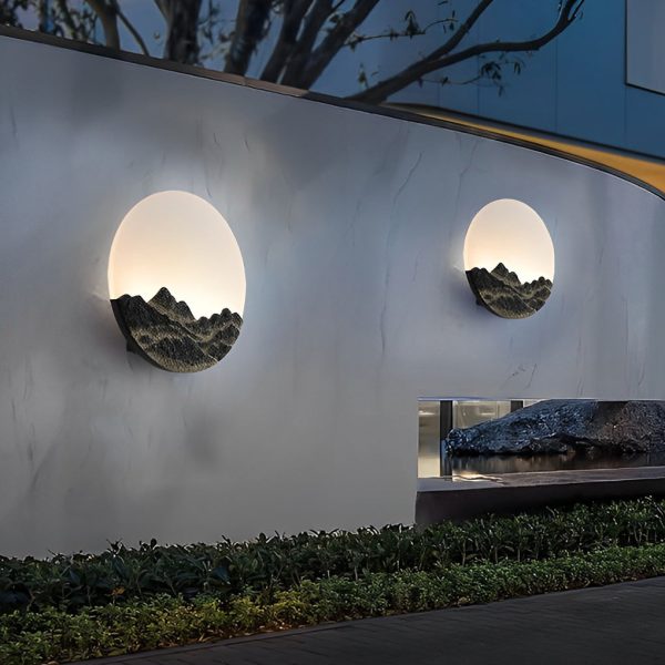 Round Creative Mountain Scenery LED Waterproof Modern Outdoor Wall Lamp - Image 3