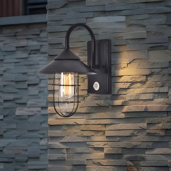 Retro Round Iron Glass Waterproof Motion Sensor Black Outdoor Wall Lights - Image 3