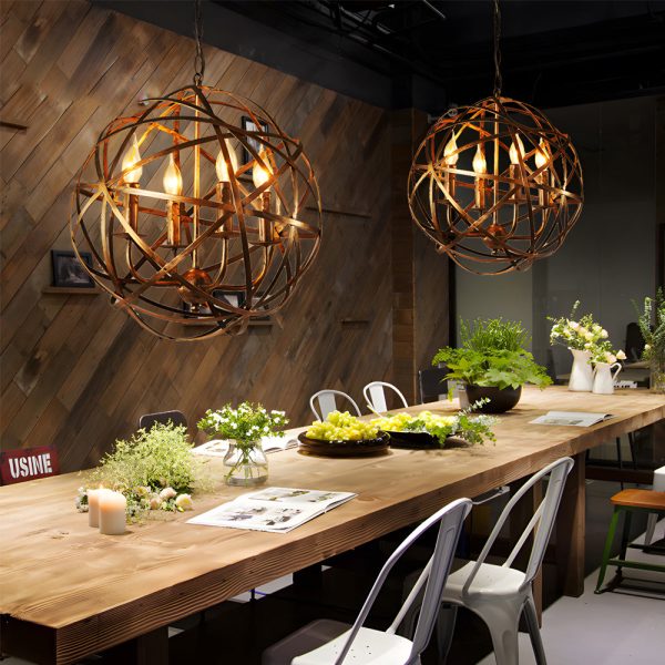 Iron Lines Ball Spherical Creative LED Industrial Style Chandelier - Image 3