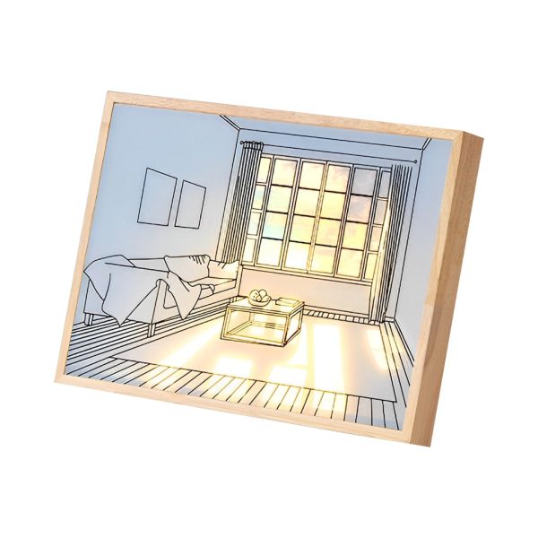 Wood Frame Ins Touch Control Dimmable LED Sunshine Painting Night Light - Image 16