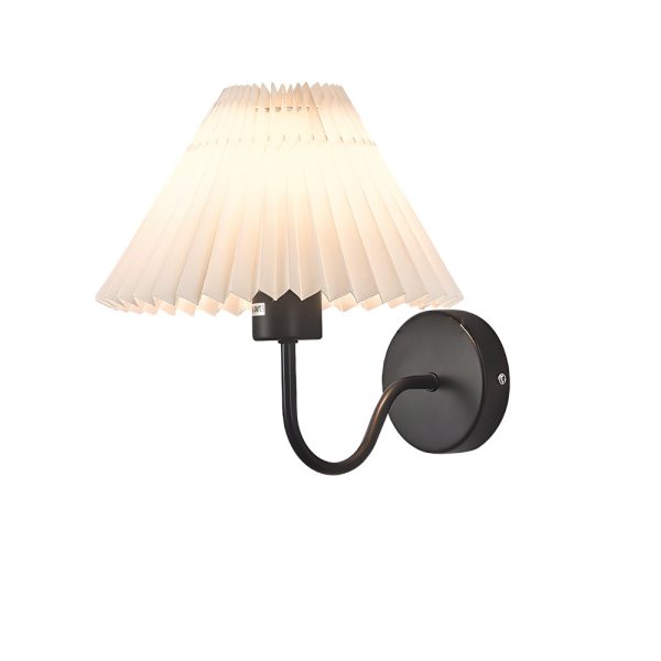 Vintage 1-Light Dimmable Metallic Armed Sconce with Pleated Fabric Shade - Image 13