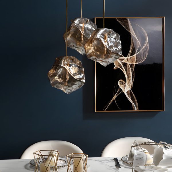 Irregular Lava Texture Glass Shade Copper Simple Post-Modern Chandelier - Image 3
