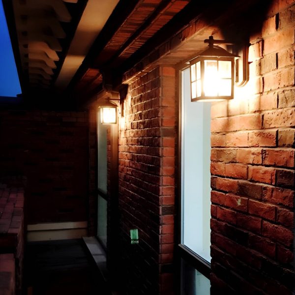 Antique Lantern Shaped Glass Waterproof Black Modern Wall Sconce Lighting - Image 6