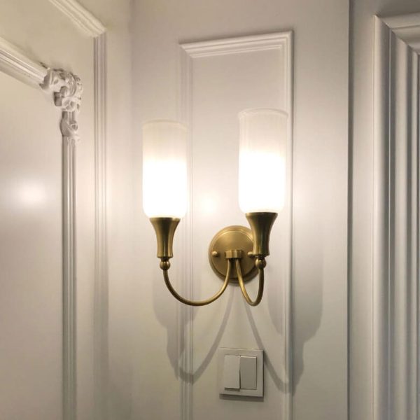 Vintage Rustic Brass Glass 1/2 Light Wall Sconce Lamp