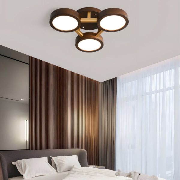 Modern Sputnik 3/4/5-Light Walnut Circles Flush Mount LED Ceiling Light - Image 6
