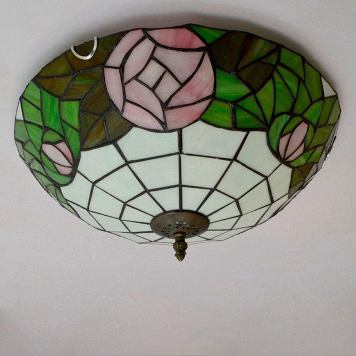 Tiffany European Retro Creative Stained Glass Rose Pattern Design 3-Light Flush Mount Light - Image 7