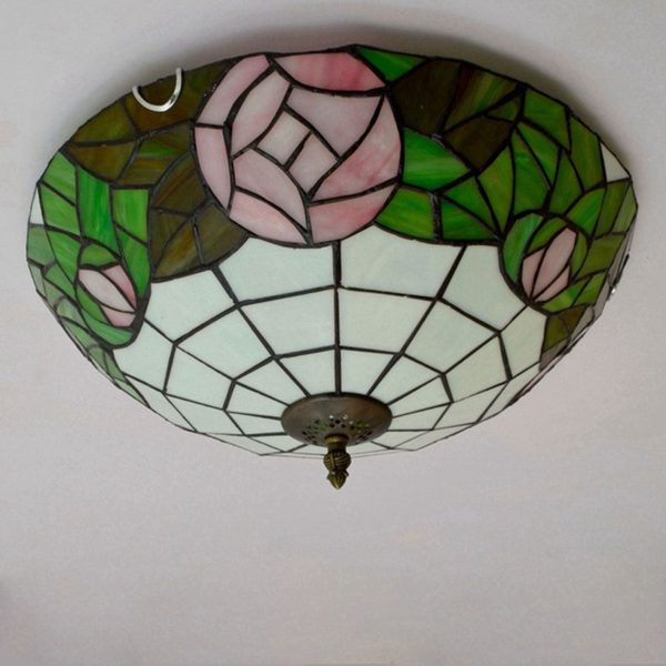 Tiffany European Retro Creative Stained Glass Rose Pattern Design 3-Light Flush Mount Light - Image 7