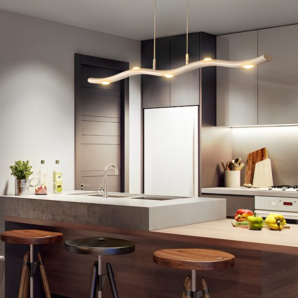 Long Strip Waves Branches Stepless Dimming LED White Modern Chandelier - Image 5