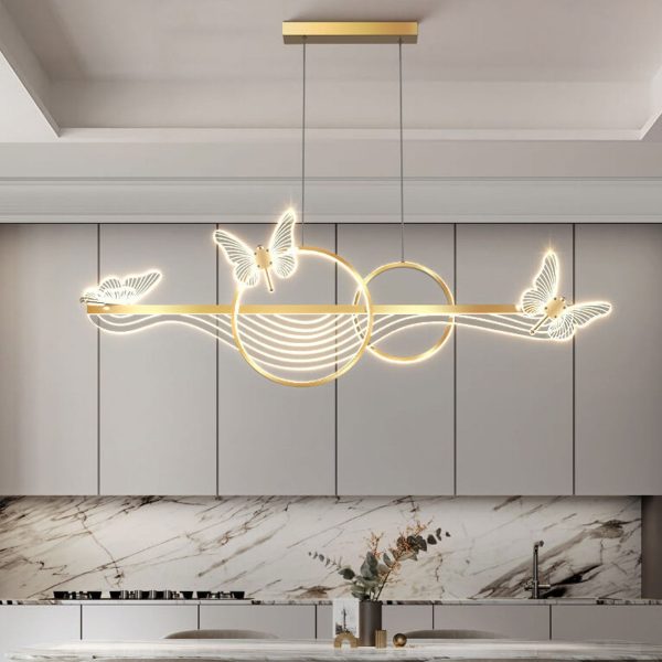 Nordic Light Luxury Butterfly Round Linear Island Light LED Chandelier - Image 17