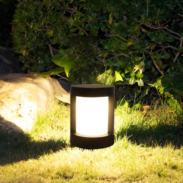 Black Cylindrical LED Pathway Lights Solar and Wired Outdoor Lighting Solutions - Image 2