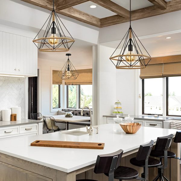 Geometric Creative Iron Rope Lantern Shape Black Rustic Chandelier Pendant Lights - Image 2