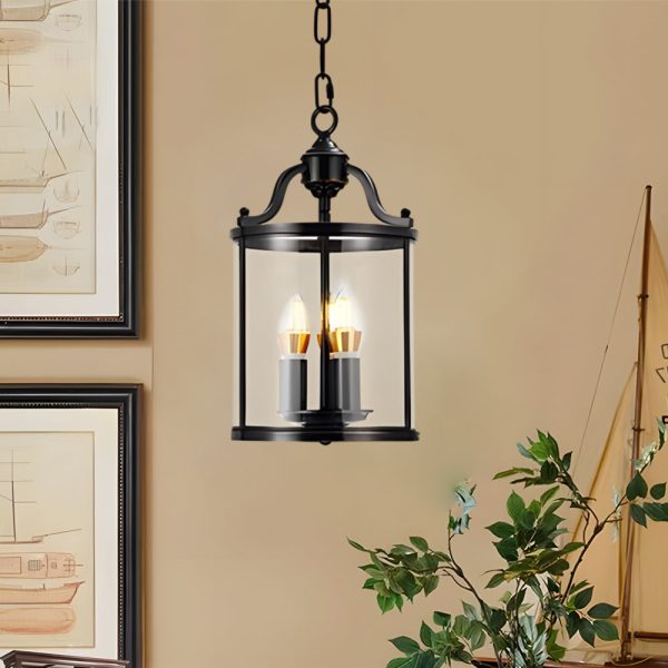 3/4-Light Candlelight Vintage Cylinder Glass Lantern Pendant Light - Black - Image 2