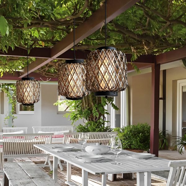 Rattan Waterproof Rustic Modern Outdoor Chandelier Pendants Ceiling Lights - Image 4