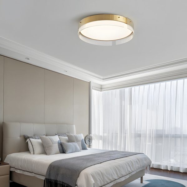 Round Ribbed Glass LED Flush Mount Ceiling Light - Image 2
