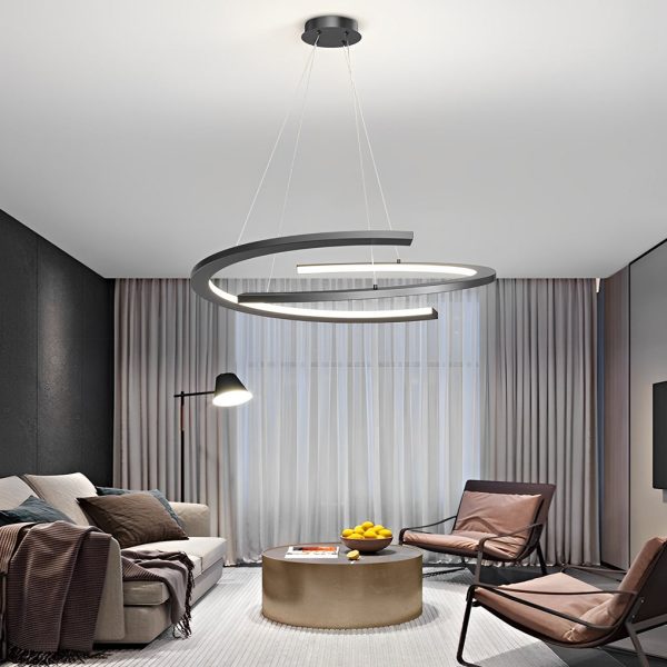 2 Semi-circular Creative LED 3 Step Dimming Black Modern Chandelier - Image 2