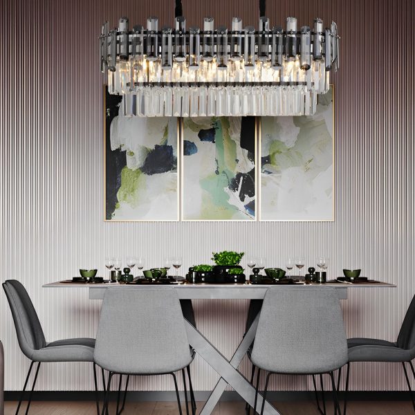 Long Rectangular Three Step Dimming LED Crystal Postmodern Chandelier - Image 3